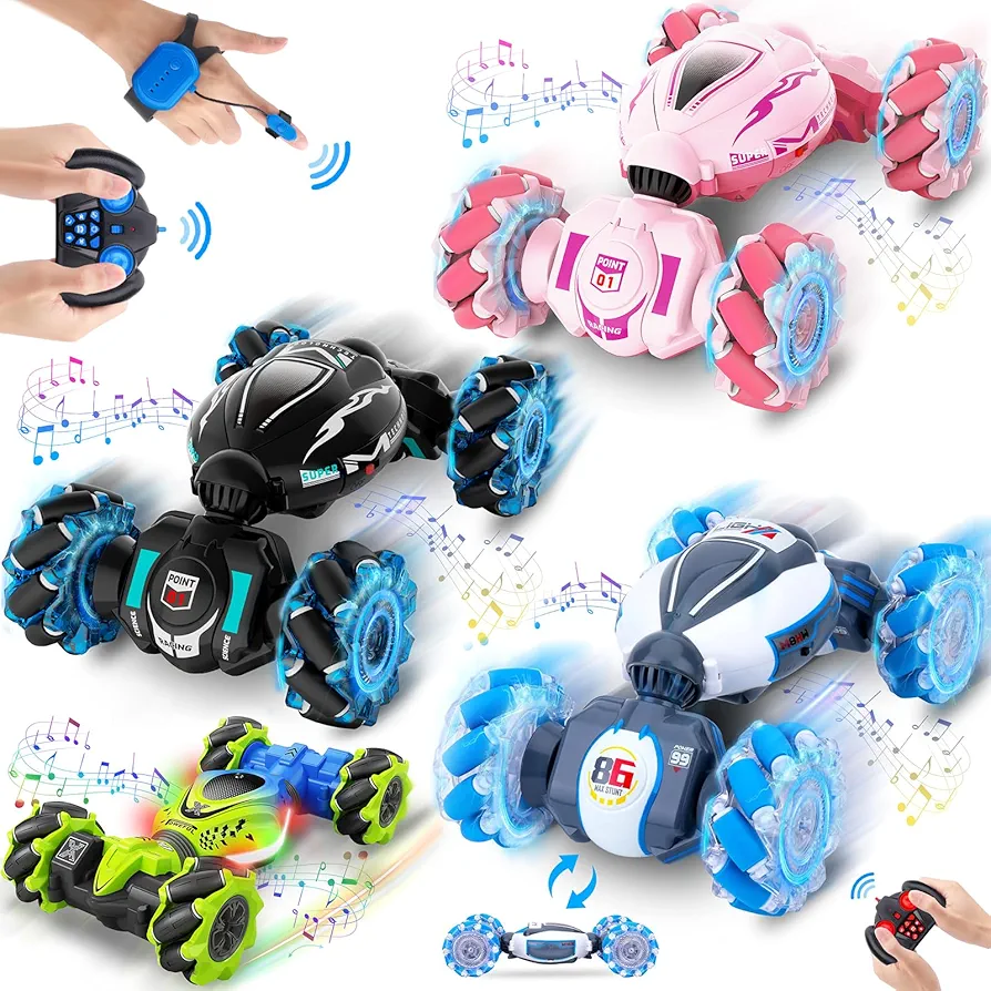 RC Car Toys for Boys Girls 6-12 Yr, Gesture RC Car Toy 4WD Remote Control 360° Rotate All-Round Drift Off-Road with Lights Music, Birthday Xmas Gifts for Kids Aged 6 7 8 9 10 11 12 13, 4 Cars