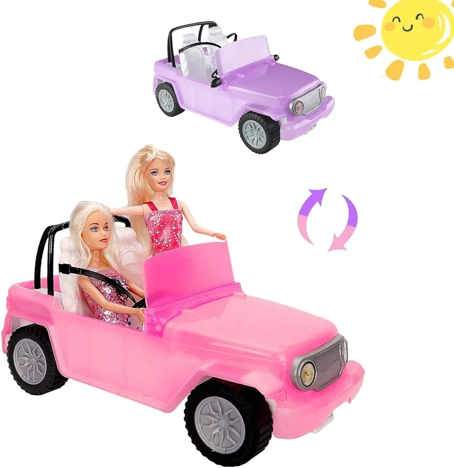 Yellow River Fashion Car for Dolls, Sunlight Changes Color Off Road Doll Vehicle with Working Seat Belts Pink Color Changing Purple Kids Toy Cars Ideal Gift for Girls Boys Increase Children's Fun