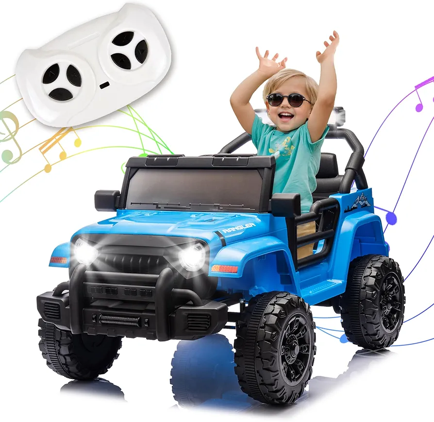 Ride on Truck Car, 12V Kids' Electric Vehicles W/Parents Control, Ride on Toys for Toddlers with Music, Bluetooth, Four-Wheels Suspension, USB, Headlights for Kids Aged 2-5, Blue