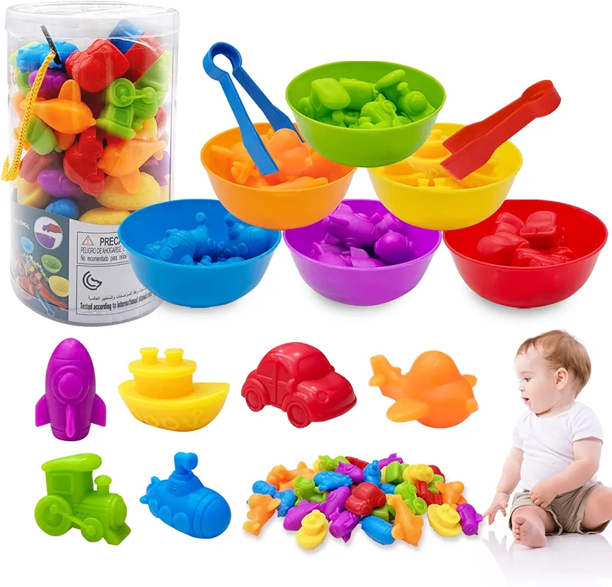 Counting Transportation Matching Game Color Sorting Toys with Sorting Bowls Montessori STEM Color Classification Sensory Training Early Educational Preschool Learning Toys for Toddlers Kids 3 4 5