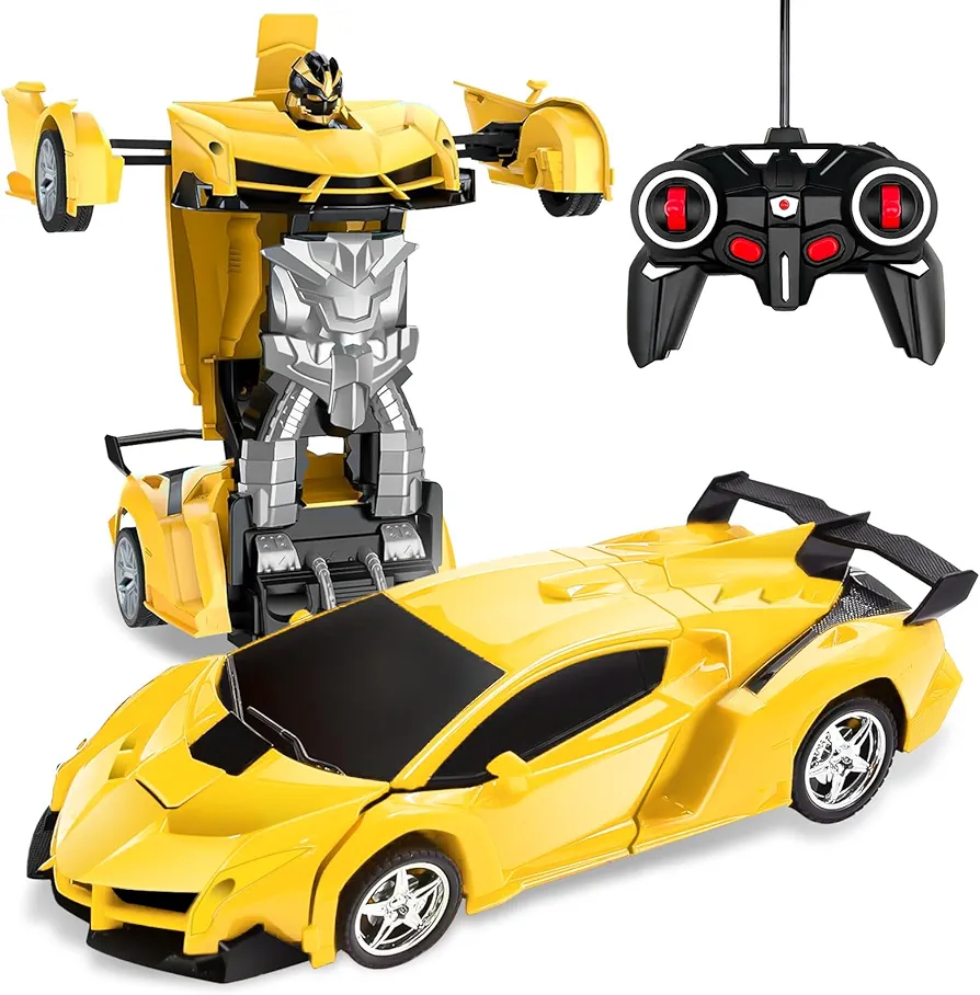 Remote Control Car Toys,Transform RC Robot Cars Toy for Kids 4-7 8-12,One-Button Transformation Deformation|360°Rotating, 2.4Ghz & 1:18 Scale,Birthday Gift for Kids,Yellow Racing Car