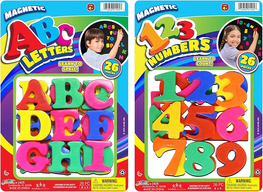 JA-RU Magnetic Letters and Numbers (2 Pack) Fun Colorful Fridge Magnets for Kids. Counting Number & Alphabet Learning Toys. Preschool & Kindergarten School Supplies. 1405-2p