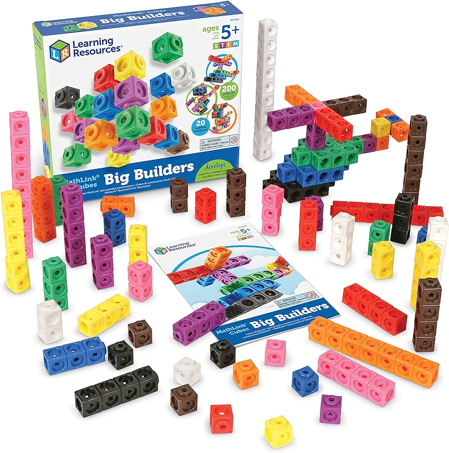 Learning Resources MathLink Cubes Big Builders - Set of 200 Cubes, Ages 5+, Develops Early Math Skills, STEM Toys, Math Games for Kids, Math Cubes for Kids,Stocking Stuffers