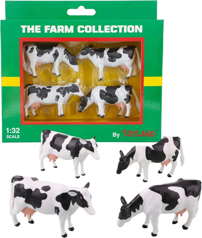 Toyland® Pack of 4-1:32 Scale Friesian Cattle Cows - The Farm Collection - Collectable Farmyard Animals