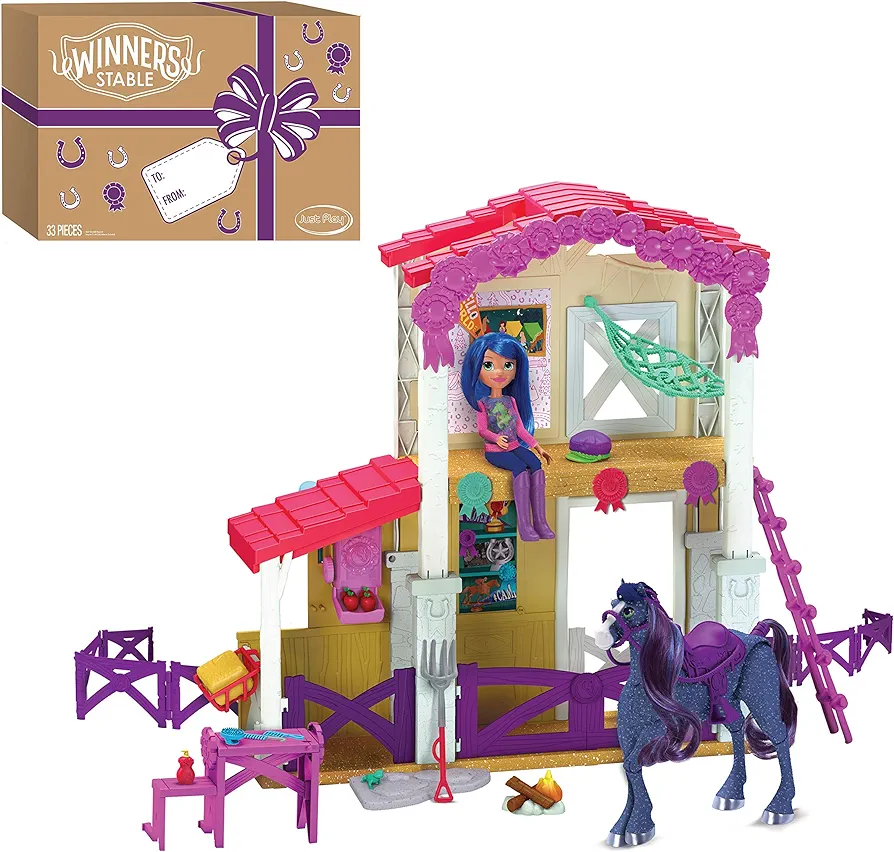 Winner's Stable Camp Clover Barn Playset, 33-Pieces, Extending Barn with Articulated Horse Figure and Small Doll, Kids Toys for Ages 3 Up by Just Play