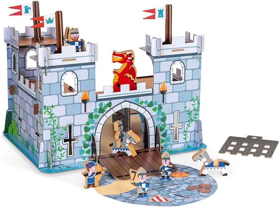 Janod Story Box - Fortified Castle Play Set - 9 Pieces - Ages 3+ - J08582