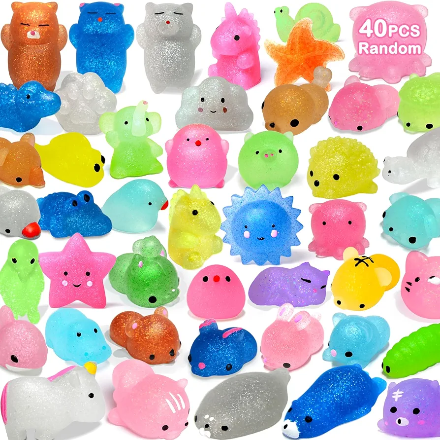 40Pcs Mochi Squishys Toys Mini Squishies 2nd Generation Glitter Animal Squishies Party Favors for Kids Adults Stress Relief Toy Treasure Box Prize Classroom Valentine Prizes Easter Egg Fillers