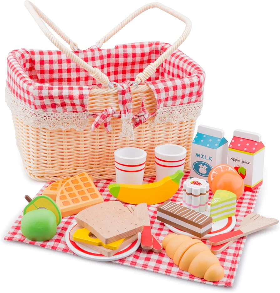 New Classic Toys Picnic Set - Pretend Play Toy for Kids Cooking Simulation Educational Toys and Color Perception Toy for Preschool Age Toddlers Boys Girls