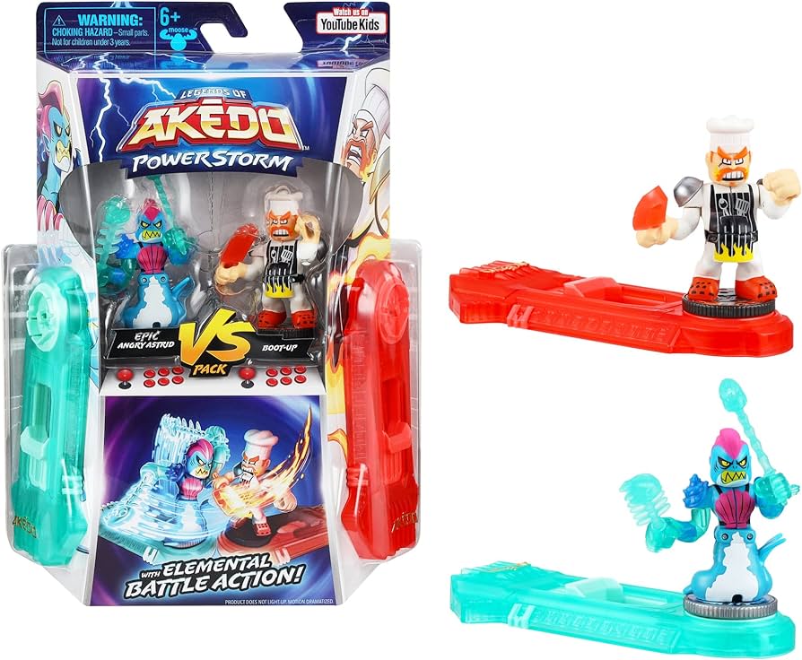 Legends of Akedo Powerstorm Versus Pack 2 Mini Battling Action Figures and 2 Battle Controllers Epic Briny Versus Bun Burner, Multicolor (15170)