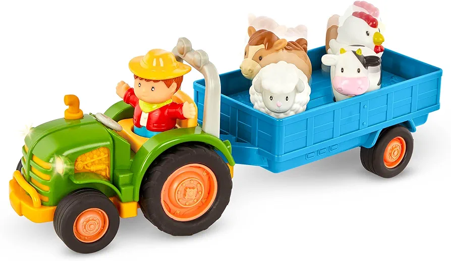 Battat – Farm Toys For Toddlers, Kids – Lights & Sounds Toy Tractor – 7Pc Pretend Play Set – Tractor, Trailer, Farm Animals – 18 Months + – Farming Fun Tractor