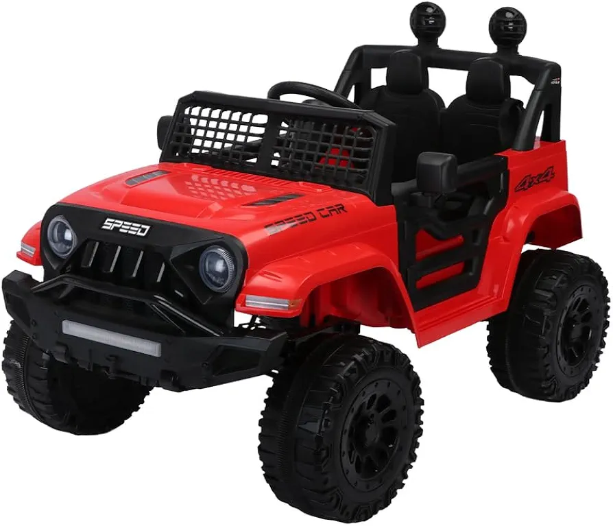 12V Kids Ride on Truck Car W/Parents Remote Control,2-Seat,Powerful Dual Motor,Button Start, Swing Button,Foot Pedal, 3 Speeds, USB,MP3, LED Lights,Safety Belt,Power Display,for Kids Ages 3-6 Red