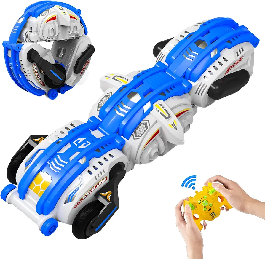 Remote Control Car, RC Stunt Snake Car 360° Roll with Hand Gesture Sensing and Touch Rotation, Super Fast Racing Car for Christmas Birthday Gift, Indoor/Outdoor Toys for 6-12 Year Old Boys Girls -Blue