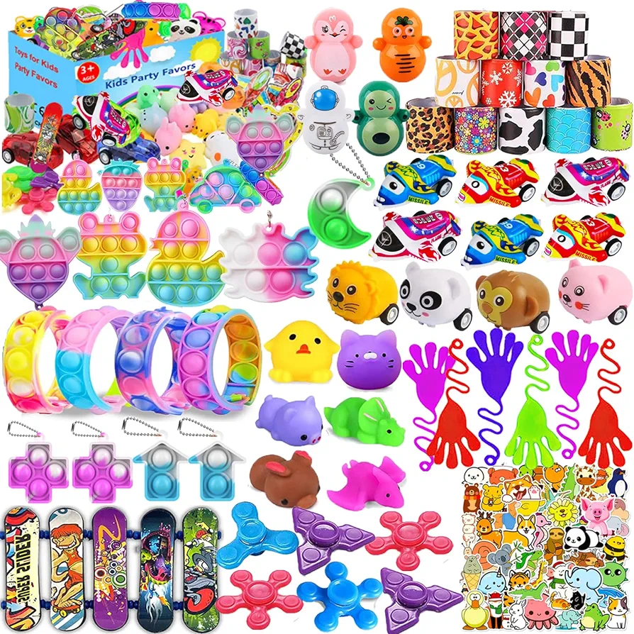 104 Pack Party Favors for Kids 4-8 8-12, Pop Fidget Toys, Treasure Box Toys for Classroom Prizes, Pinata Filler, Goodie Bag Stuffers, Carnival Prizes, Prize Box Toys for Kids Classroom