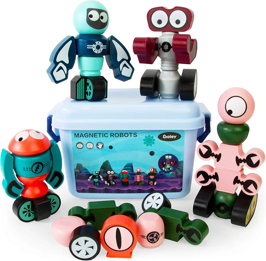 Boley Magnetic Robot Set - 35 Piece STEM Educational Magnet Building Toys for Kids - Creative Robot Construction Kit with Strong Magnets and Storage Box for Boys and Girls Ages 3 and Up