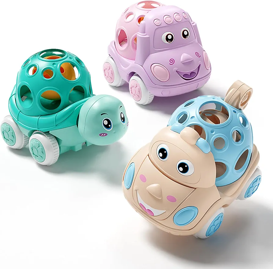 ZMZS Baby Car Toys, Gifts for Baby Girl & Boy, Rattle Push Cars for Toddler Girls, Rattle & Roll Cars Green Toy Trucks Soft Rattle for Babies, Birthday Gift for Infant Boy Girl