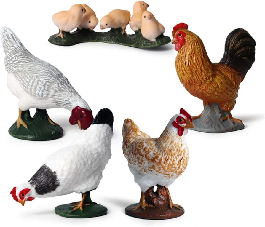 Farm Animals Figurines, 5 Piece Simulated Farm Chicken Animal Toy Statue Realistic Chicken Farm Animals Figurines Cake Topper Toy Set, Chicken Model Easter Egg Christmas Birthday Gift