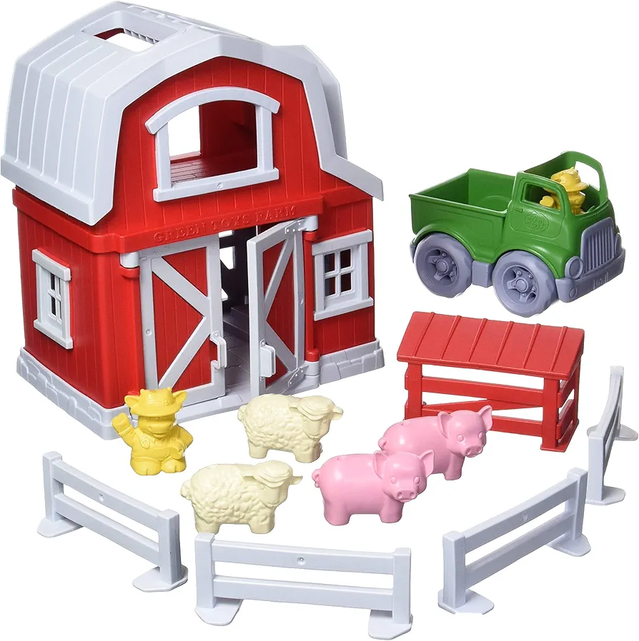 Green Toys Farm Playset, CB - 13 Piece Pretend Play, Motor Skills, Language & Communication Kids Role Play Toy. No BPA, phthalates, PVC. Dishwasher Safe, Recycled Plastic, Made in USA.