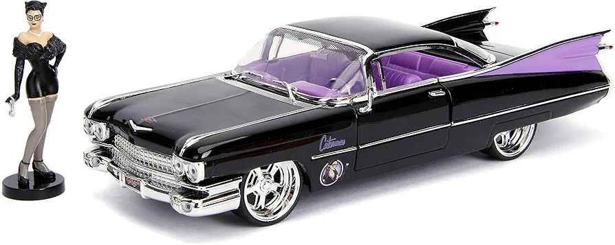 DC Comics Bombshells Catwoman & 1959 Cadillac Die-cast Car, 1:24 Scale Vehicle & 2.75" Collectible Figurine 100% Metal