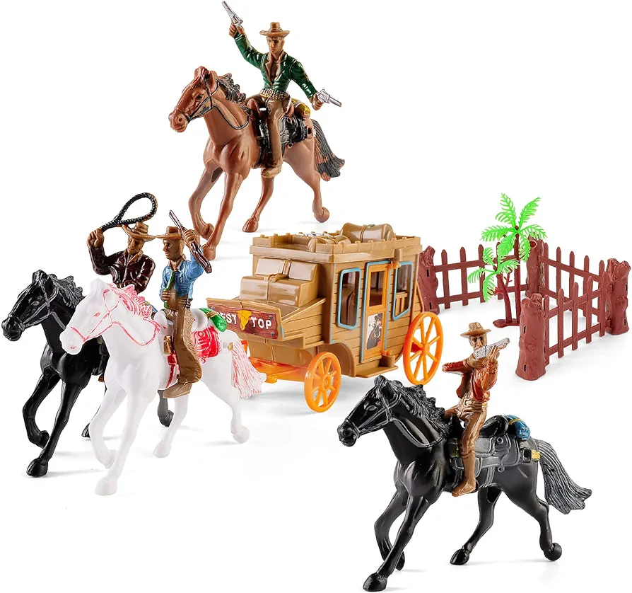 deAO Farm Horse Toys Figures Playsets, Western Riding Adventures, Mini Animal & Figures Playset, Realistic Horses Little People Toys Set for Boy Girl,Great Toy for Kids Aged 3-12