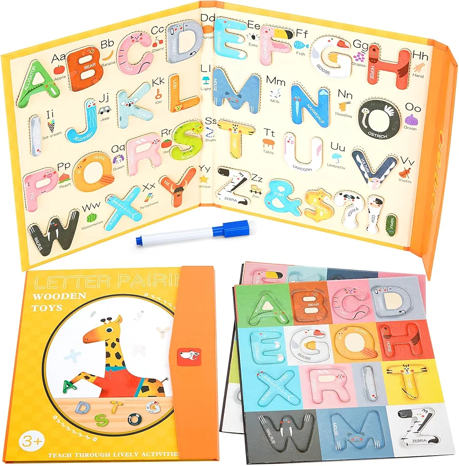 Wooden Magnetic Letters with Book, Alphabet Magnets for Fridge Colorful Letters ABC Learning Toys for Toddlers 3 4 5 Years Old Preschool Learning Easter Valentines Day Toys Gift for Kids