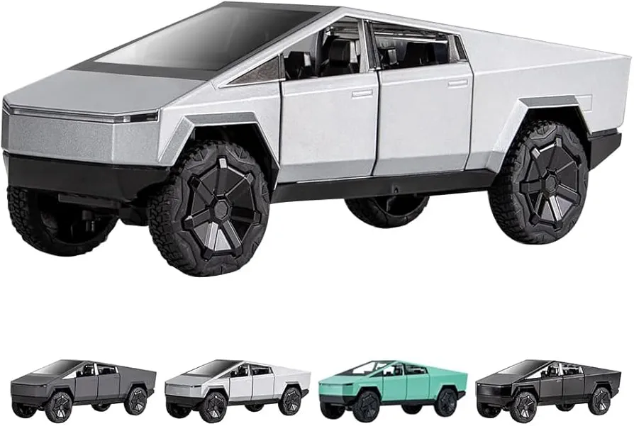 Toy Trucks Pickup Model Pull Back Pick-Up Truck with Sound and Light, Alloy Diecast Truck Toy Cars for Kids Gift or Vehicles Model Collection Enthusiasts (1/24 Silver Pickup Truck)