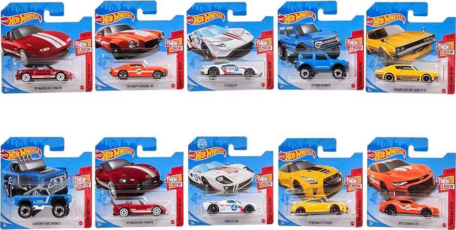 Hot Wheels Toy Cars or Trucks 10-Pack, Amazon Set of 10 1:64 Scale Vehicles for Kids & Collectors (Styles May Vary)