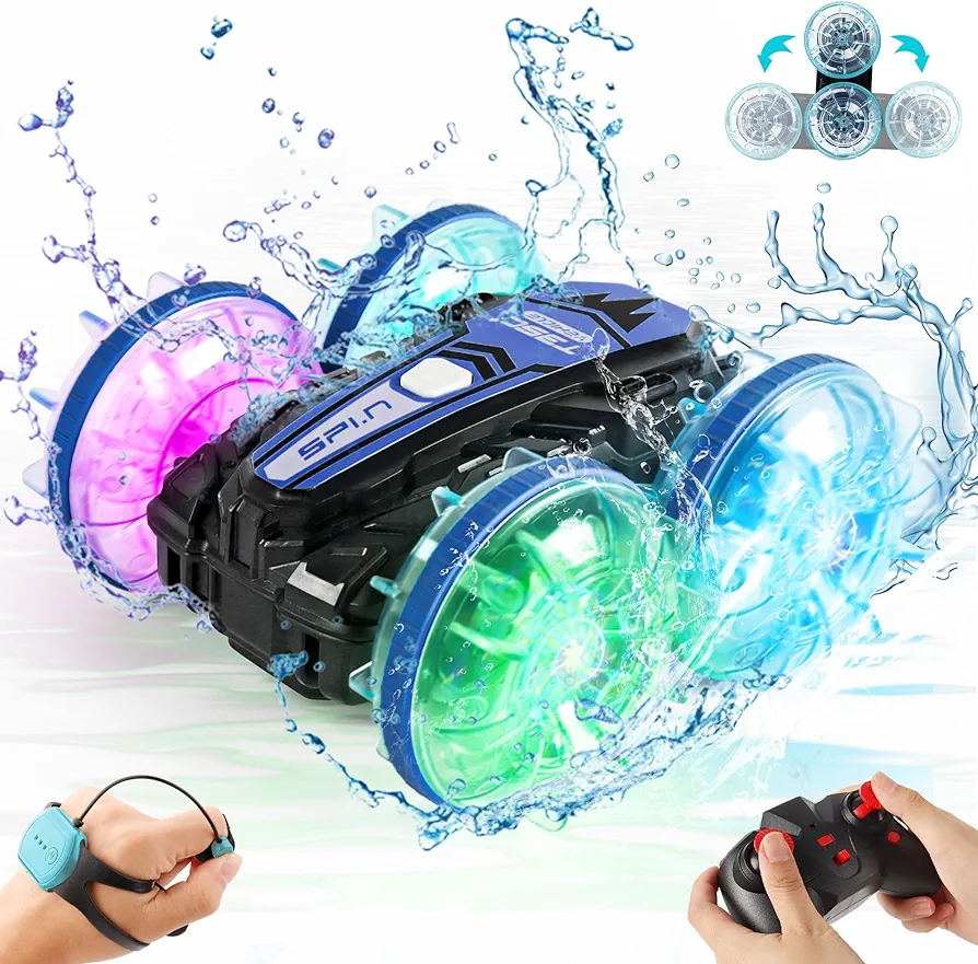 Amphibious RC Car with Gesture Control & LED Lights - Waterproof All-Terrain Vehicle for Kids 6-12, Perfect Outdoor Toy for Land & Water, for Ages 6-12