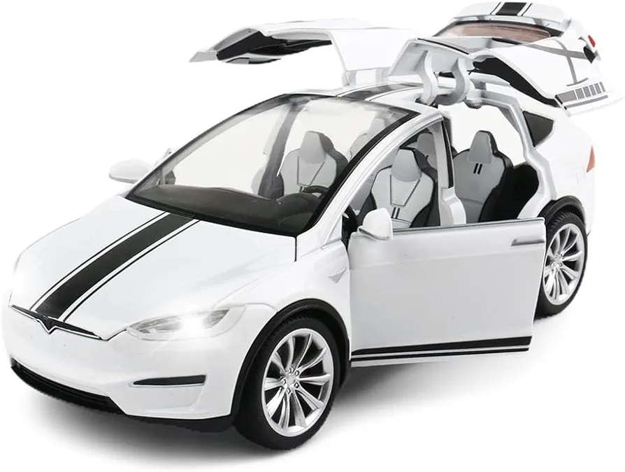 1/24 Scale Diecast Model X Toy Car, Alloy Casting Pull Back Collectible Car Vehicles with Sound and Light, Eagle Wing Door, Big Model X Car Model Toy for Kids Adults Gift (White)