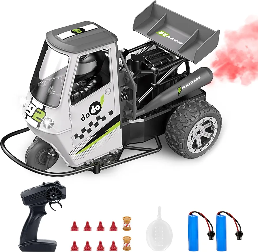 ACAMMZAR Remote Control Car for Kids, 1:16 RC Motorcycle, 22+km/h Remote Control Three Wheel Motorcycle Car, with Light, Spray for Boys Girls Toy Gift