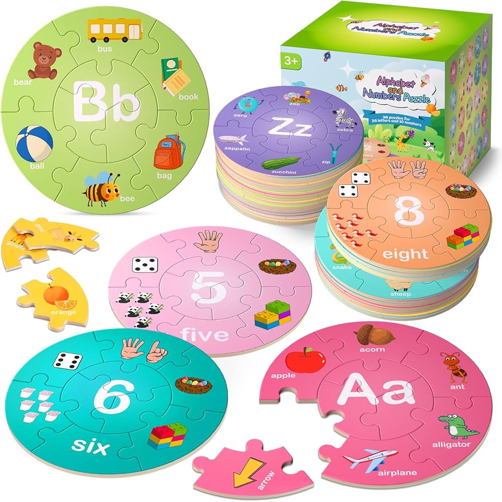 Jigsaw Puzzles Wooden Alphabet & Number Puzzles for Kids Ages 3-5, ABC Learning Montessori Toys for Toddlers, Preschool Educational Letter Puzzles Gifts for 4 5 6 7 8 Year Old Boys Girls