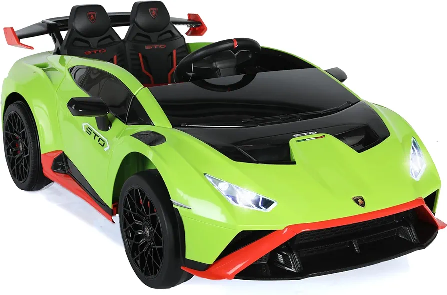 Kids Ride On Car,12V Battery Powered Sports Car Toy,Lamborghini Electric Vehicles Car with Remote Control,2 Seater,3 Speeds,Sound System,LED Light,Electric Car for Kids to Drive 3-8 (Green)