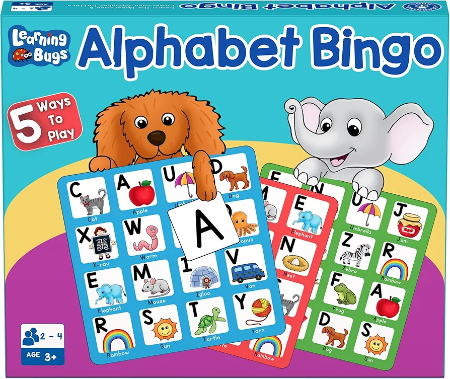 Alphabet Bingo, Learn Capital and Lowercase Letters, ABC Board Game for 2 to 4 players