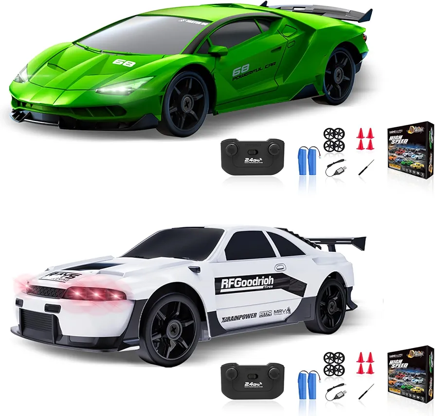 Remote Control Car RC Drift Car, 1/24 2.4GHz 4WD RC Cars Mini Remote Control Drift Car for Adults, High Speed Racing Car with 2 Rechargeable Batteries Extra Tires Toy Car Gifts for Boys