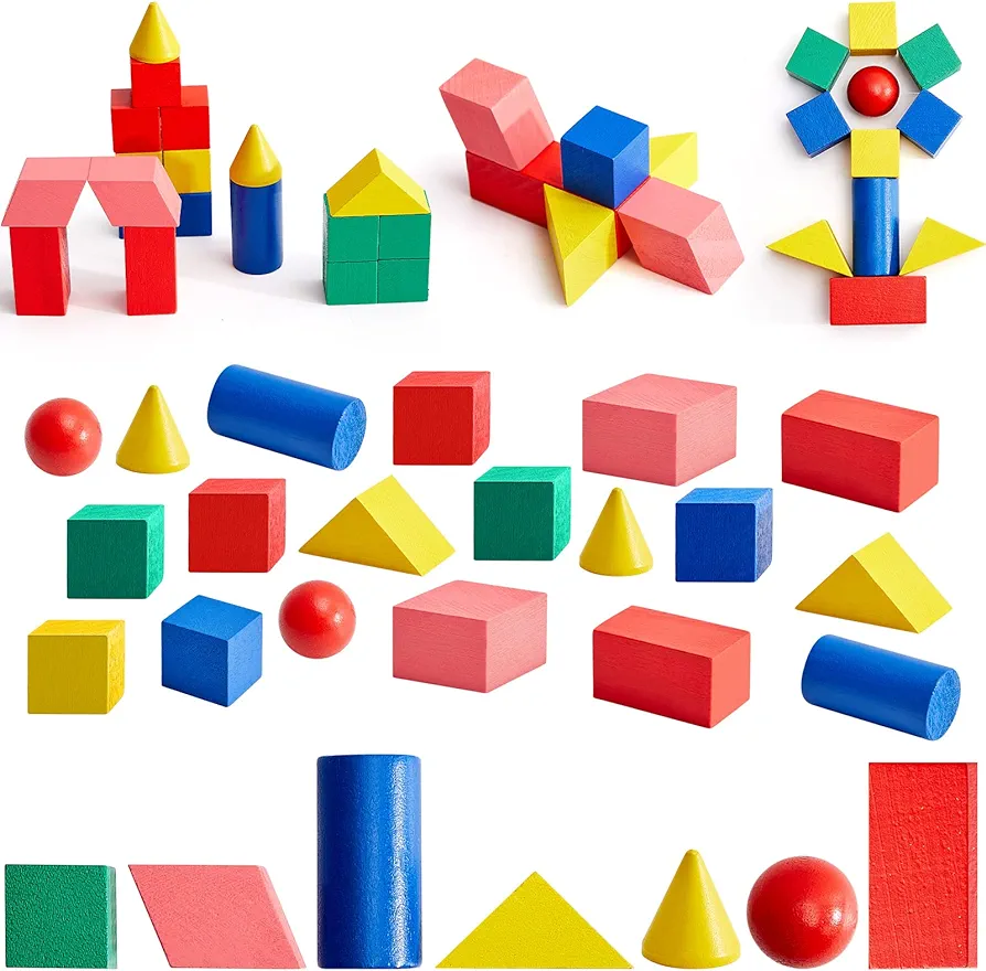 70 Pcs Wood Geometric Solids, Mini 3D Shapes for Teaching, Classroom Manipulatives for Elementary School, Geometric Shapes 3D Shape Blocks for Kids Geometry Math Kindergarten Preschool Learning