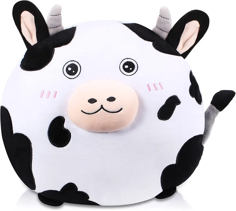 Queekay 12 Inch Cow Plush Pillow Soft Cow Stuffed Animals Cute Animal Cow Shaped Throw Pillow Cow Cushion Plush Toy Pillow for Sofa Bedroom Kids Room Decor Farm Themed Party Supplies