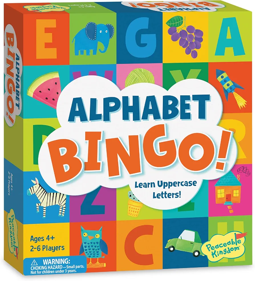 Peaceable Kingdom Alphabet Bingo! Letter Learning Educational Board Game for 2 to 6 Kids Ages 4+