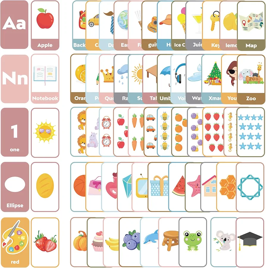 Boho Flash Cards for Toddlers 66pcs Double Sided Cards for Letters Numbers Colors Shapes ABC Alphabet Flash Cards Learning Toy Educational Activities Kids Ages 1-3, 3-5, 4-8 Preschool