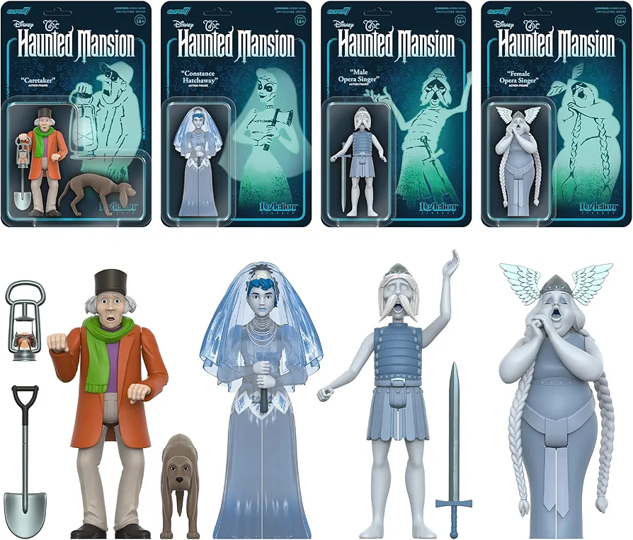 Super7 Disney Haunted Mansion Charcters Constance Hatchaway, Male and Female Opera Singers, Caretaker - 3.75in Disney Action Figures with Accessory Classic Disney Collectibles and Retro Toys