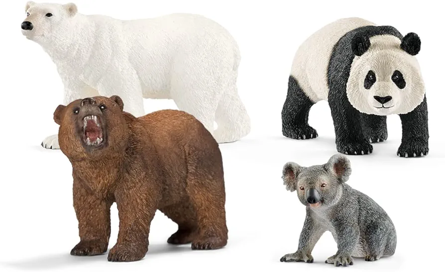 Schleich Wild Life 4-Piece Bear Toy Set Including Koala Toy, Panda Toy, Grizzly Bear and Polar Bear Toy Animal Figurines