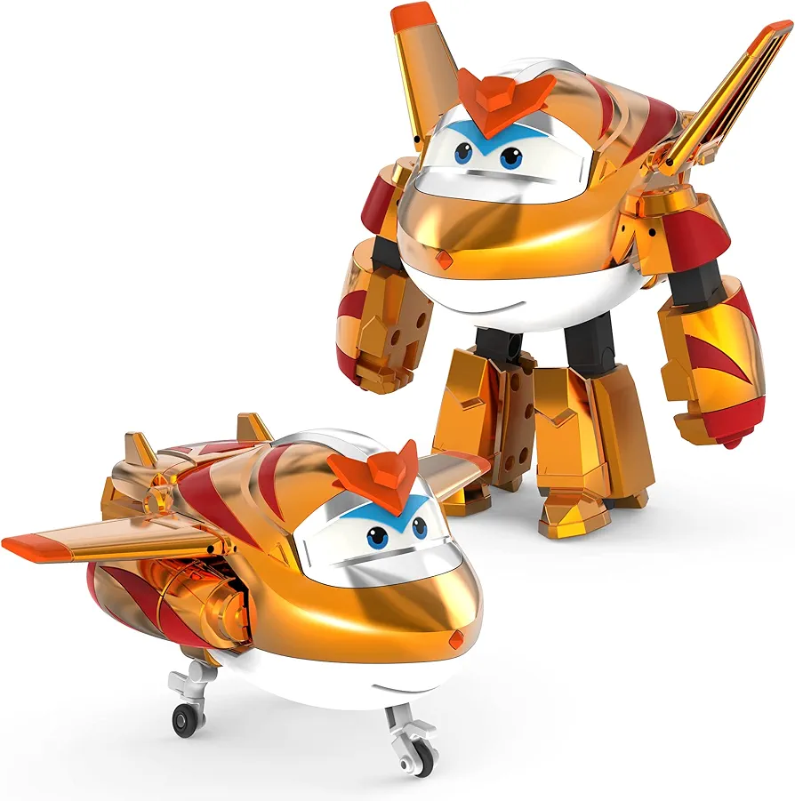 Super Wings 5" Transforming Golden Boy Airplane Toys, Vehicle Action Figure, Superwings Transforming Plane to Robot, Flying Toy Vehicle Playset, Gifts Toys for Kids, Age 3 and Up, Gold