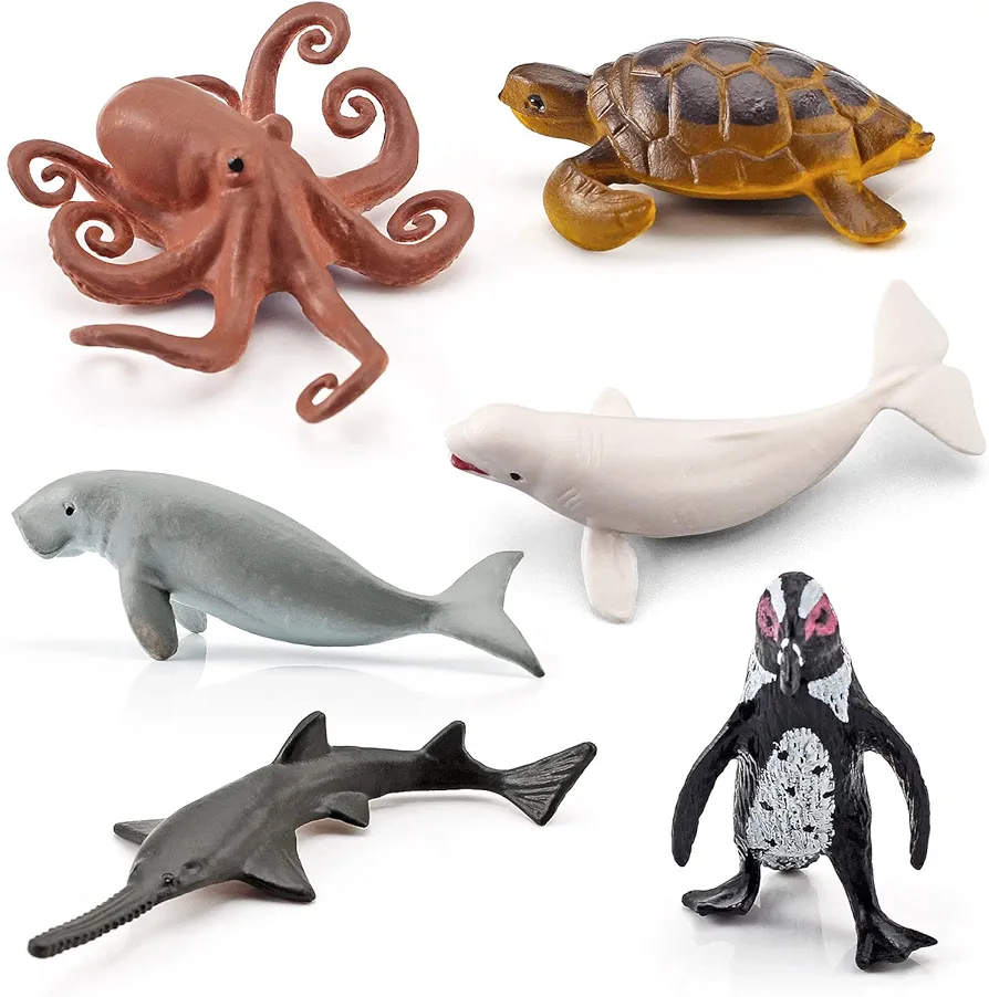 Ocean Sea Marine Animal Figure Toys Playsets 6 PCS Mini White Whale Sea Turtle Penguin Octopus Mermaid Model Toy Desktop Decoration Collection Party Favors Toys for Boys Girls Kids