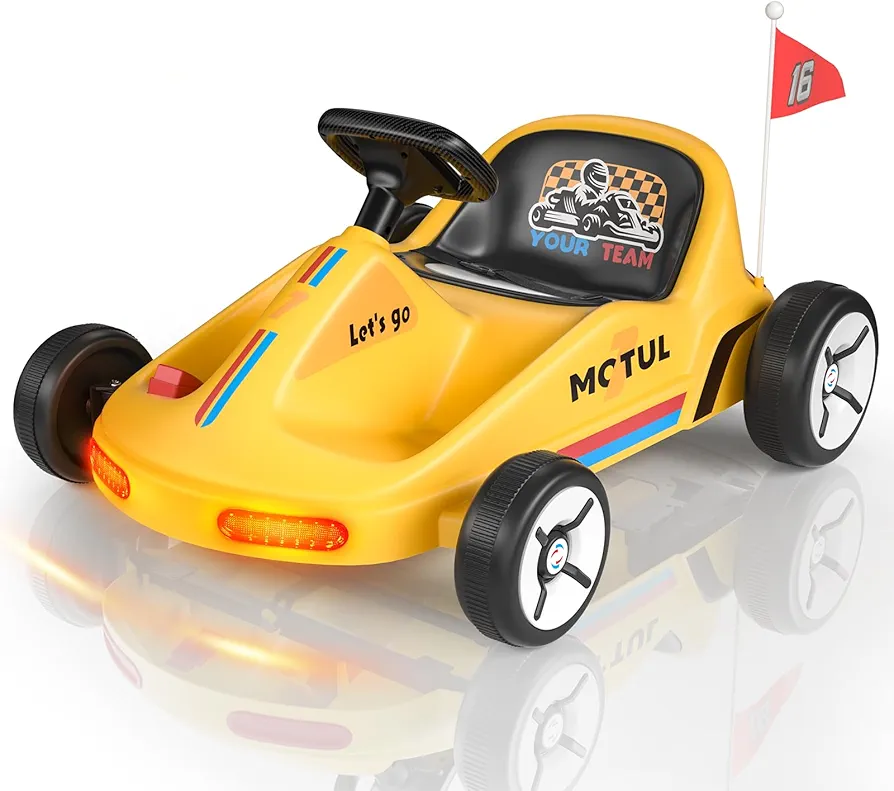 SAT ONE Electric Kids Go Kart, 12V Ride on Car, 3-Step Quick Assembly, Bluetooth, Flashing Taillight, Remote Control, Portable & Fun Anytime, Anywhere, Ideal First Ride for Kids