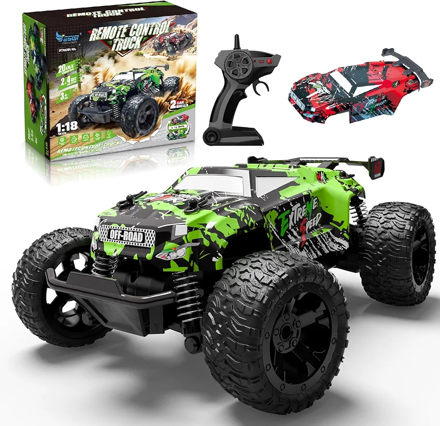 Remote Control Car, RC Cars Kids Toys for Boys Ages 5-7, 2.4Ghz RC Truck Toys for Girls, Off Road Monster Truck Toys with Car Body Lights, 20 KM/H RC Trucks Toy Cars Gifts for Kids