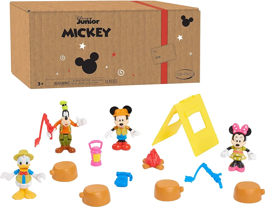 Just Play Disney Junior Mickey Mouse Funhouse 14 Piece Camping Figure Set, Preschool Toys, Officially Licensed Kids Toys for Ages 3 Up, Amazon Exclusive