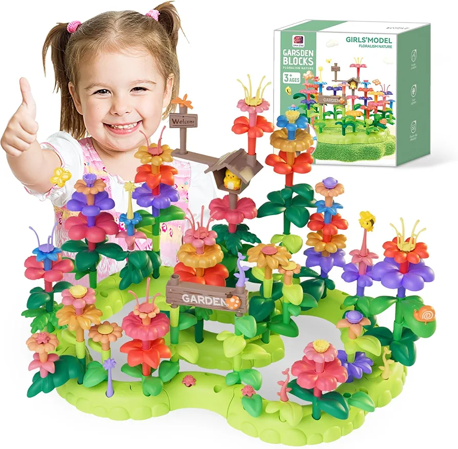 137 PCS Flower Garden Building Toys for Girls,Educational STEM Flower Building Toy Set for Toddlers 3 4 5 6 Years Old Kids Boys Girls,Preschool Birthday Gifts for Kids Ages 3-7,Build a Garden