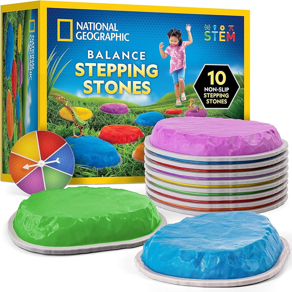 NATIONAL GEOGRAPHIC Stepping Stones for Kids – Durable Non-Slip Stones Encourage Toddler Balance & Gross Motor Skills, Indoor & Outdoor Toys, Balance Stones, Obstacle Course (Amazon Exclusive)