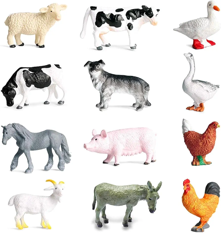 RUSON 12 Pcs Farm Animals Figures Toys, Realistic Mini Farm Barn Animal Figurines Cake Topper Toy Set Christmas Birthday Easter Egg Gift Party Supplies for Kids Toddlers