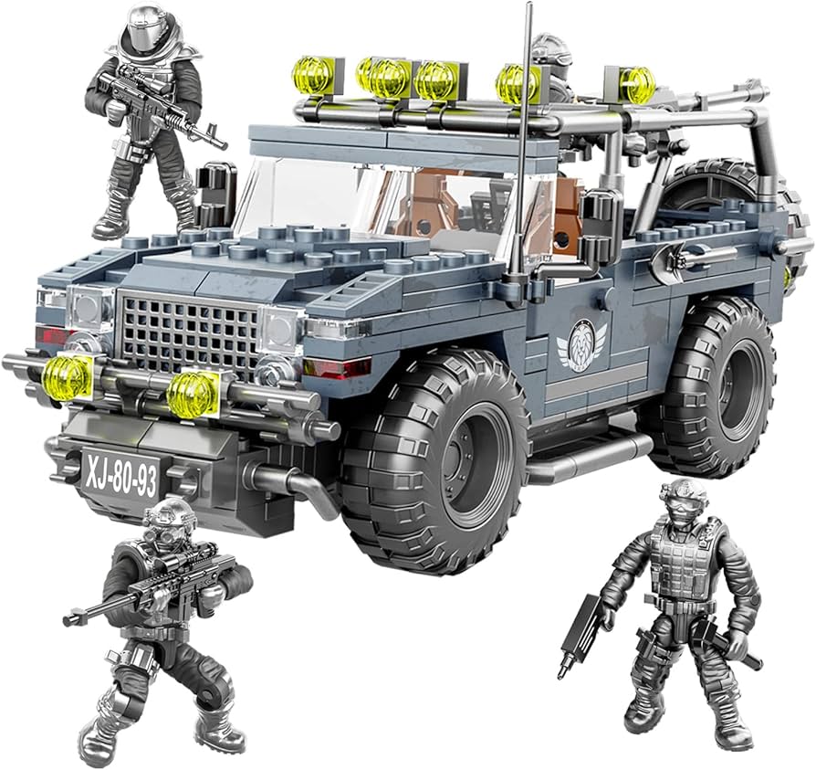 US Military Mini Figures, Special Forces SWAT Team, Weapons and Accessories! Perfect for kids ages 10+ and parents who want to enjoy quality family time 736-piece military vehicle-building toys.