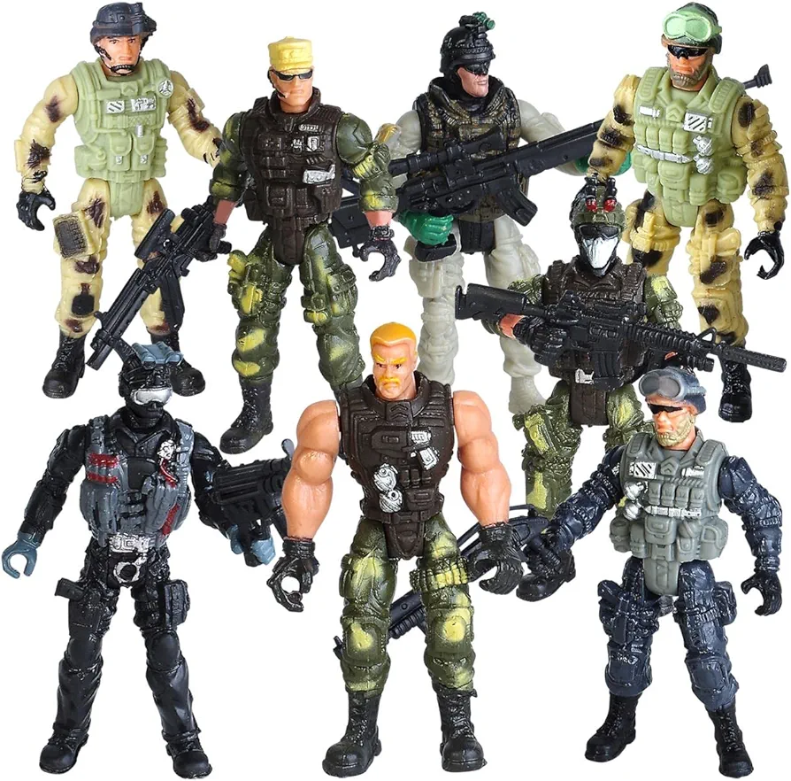 8-Pack Military Toy Soldiers Action Figures Playset, US Army Men and SWAT Team with Military Weapons Accessories for Kids Boys Girls