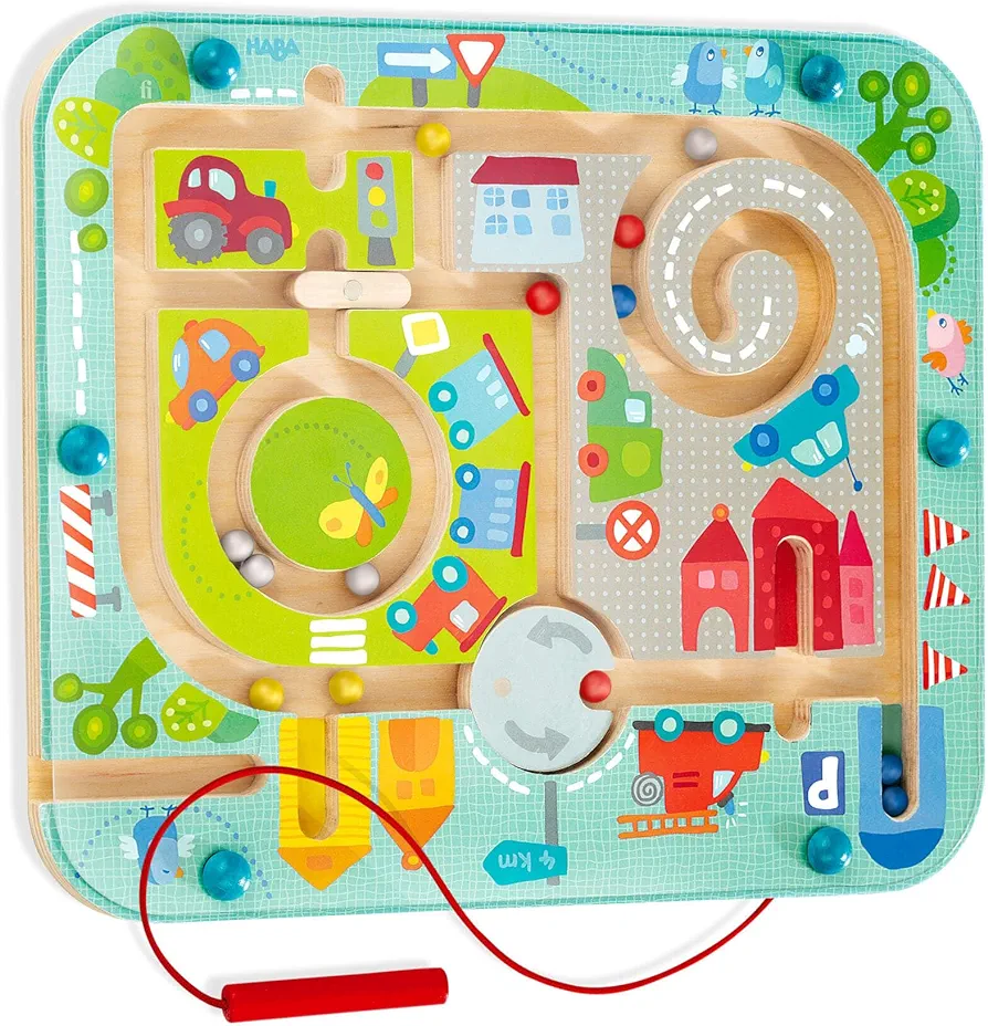 HABA Busy Board for Toddlers 2-4: Town Magnetic Maze Puzzle Game - Toddler Travel Toys for Preschoolers